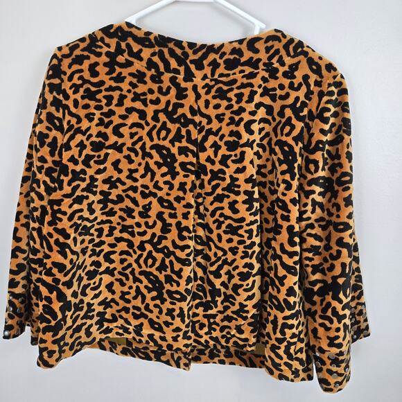 Velvet Cropped Jacket Leopard Print 3-Button Monroe & Main LARGE Orange Black - Picture 6 of 10